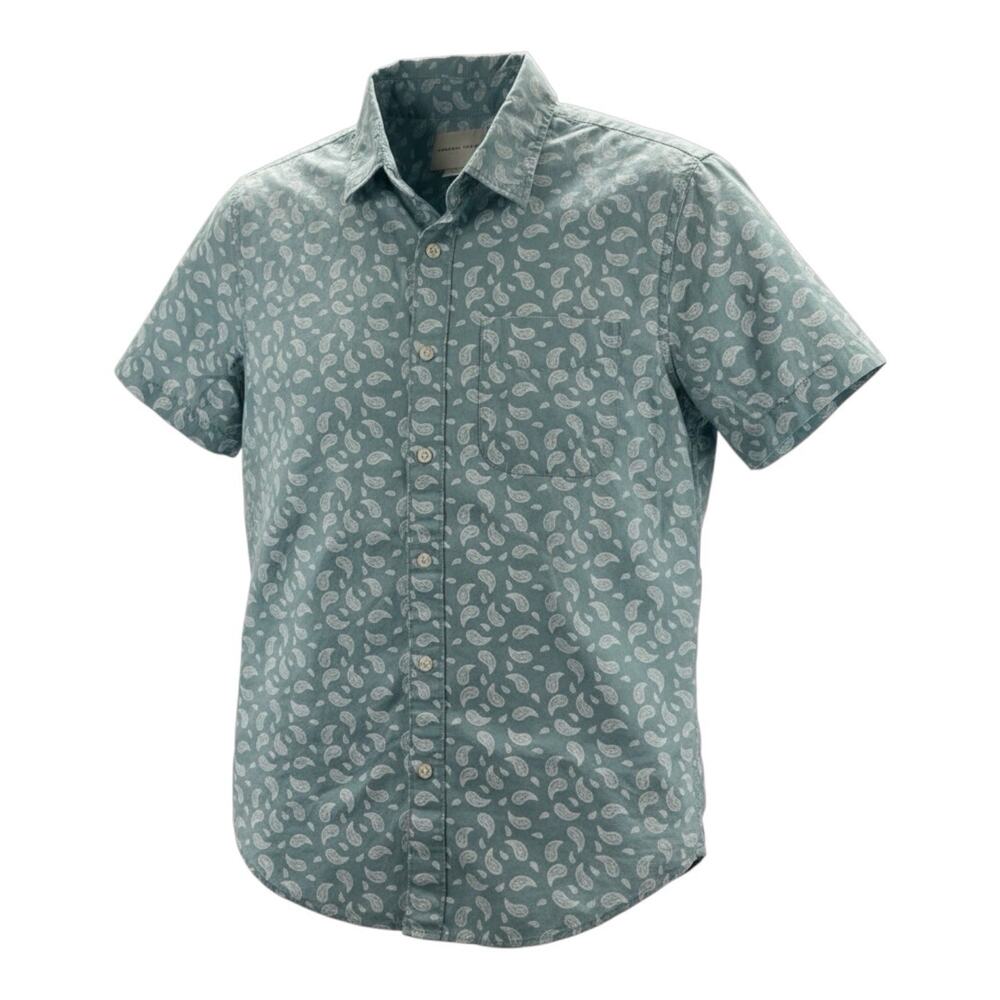 American Eagle Coastal Blue Island Beach Preppy Paisley Button Up Men Small A150
